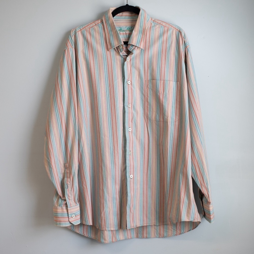 Alan Flusser pastel stripe long sleeve button down shirt-XL